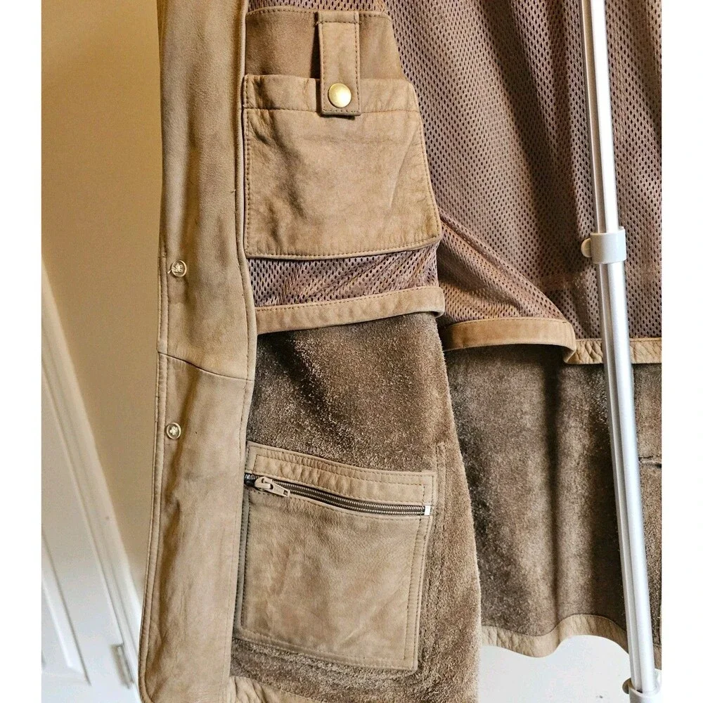 Orvis Leather Field Jacket Mens 46 Brown Blazer Hunting Coat Bandara Zambezi - Picture 6 of 10